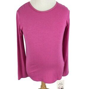 Girls Size 6 Top Solid Pink Long Sleeve Stretchy by Girl Friends Fushia